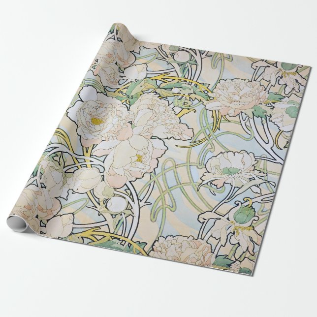 Papel De Regalo Alphonse Mucha Peonies (Desenrollado)