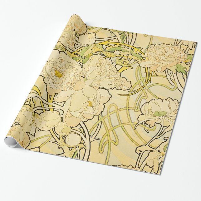 Papel De Regalo Alphonse Mucha - Peonies (Desenrollado)