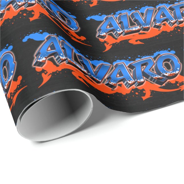 Papel De Regalo Alvaro Vorname Name Graffiti blue orange (Esquina del rollo)