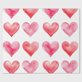 Papel De Regalo Ama el patrón de corazones de acuarela rosados y r