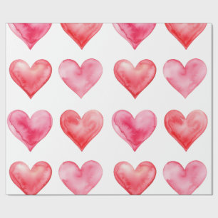 Papel De Regalo Ama el patrón de corazones de acuarela rosados y r