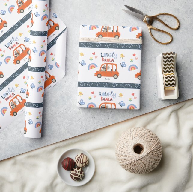 Papel De Regalo Amable Koala Niña Pequeña Nombre Animado (Artesanía)