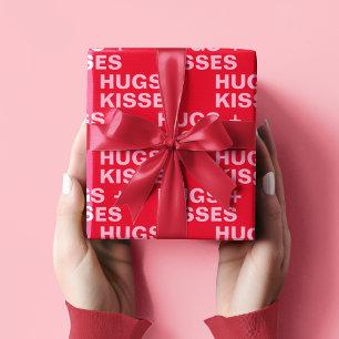 Papel De Regalo Amables abrazos y besos rojos y rosados San Valent