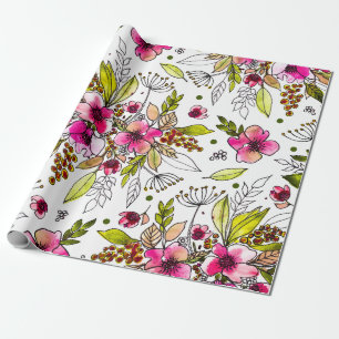 Papel De Regalo Amanda Dibujó Jardín Floral Acuarela