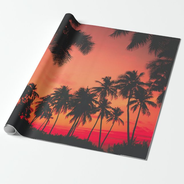 Papel De Regalo Amanecer del árbol de palmas tropical (Desenrollado)