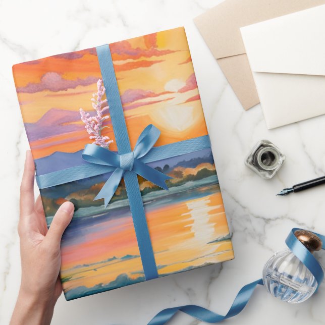 Papel De Regalo Amanecer en la acuarela del estanque (Regalar)