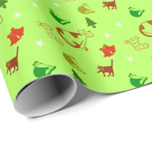 Papel De Regalo Amante del gato verde Navidad