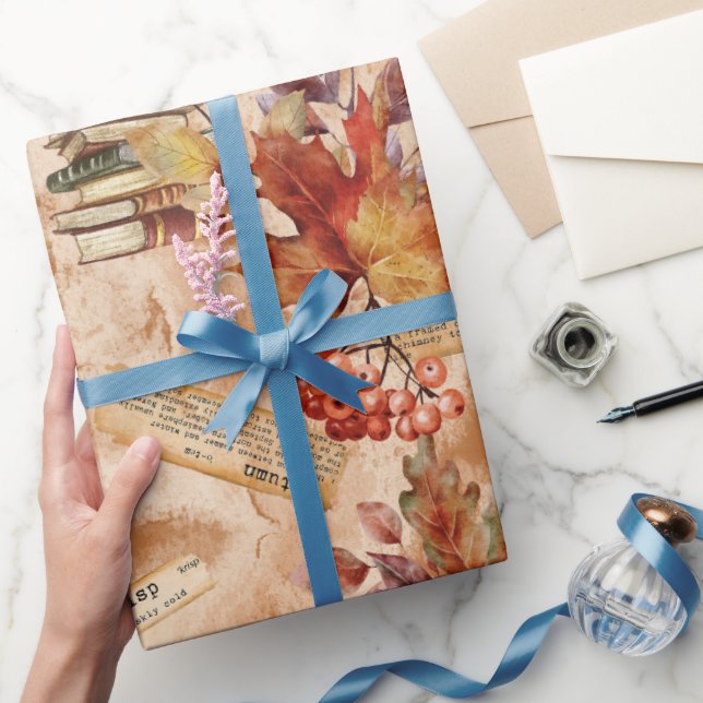 Papel De Regalo Amante del libro floral acuarela otoño (Regalar)