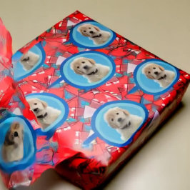 Papel De Regalo Amantes del perro rojo y azul Mascotas mamás envol