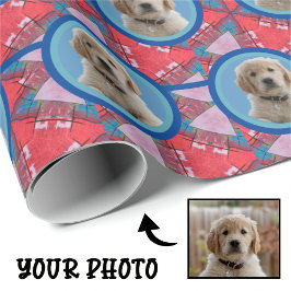 Papel De Regalo Amantes del perro rojo y azul Mascotas mamás envol