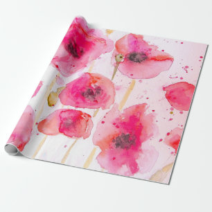 Papel De Regalo Amapola Roja Acuarela Floral Flores
