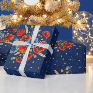 Papel De Regalo Amapolas conmemorativas elegantes azules, rojas y 