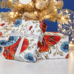 Papel De Regalo Amapolas conmemorativas elegantes azules, rojas y 