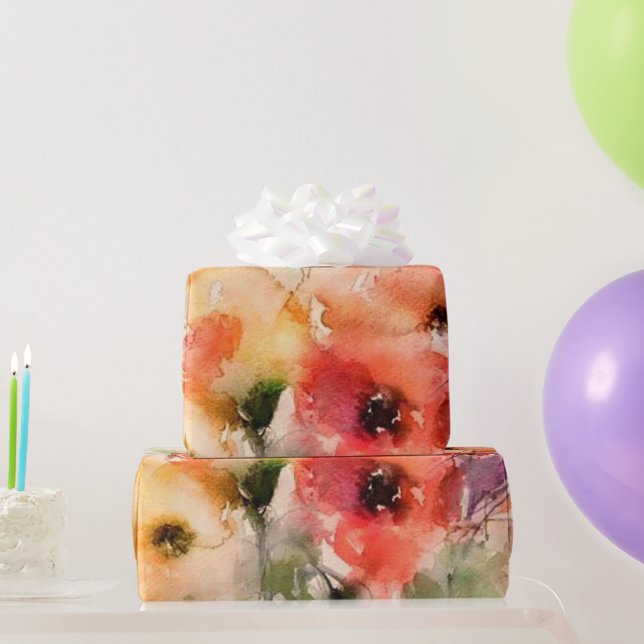 Papel De Regalo Amapolas de acuarela de otoño (Regalos de fiesta)
