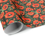 Papel De Regalo Amapolas rojas flores verde cumpleaños<br><div class="desc">Papel de regalo de amapolas rojas y verde para cumpleaños o cualquier ocasión</div>