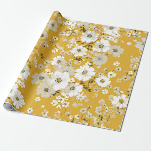 Papel De Regalo Amarillo Blanco Flor Ditsy Pastel Boho Años 70 Vin