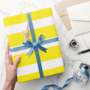 Papel De Regalo Amarillo Canario Blanco Clásico Estampado Horizont
