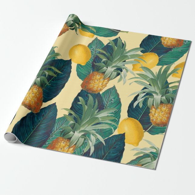 Papel De Regalo amarillo de los limones de las piñas (Desenrollado)