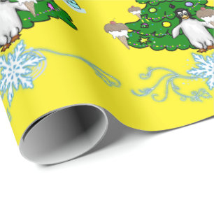 Papel de regalo amarillo de pingüino de Navidad fe