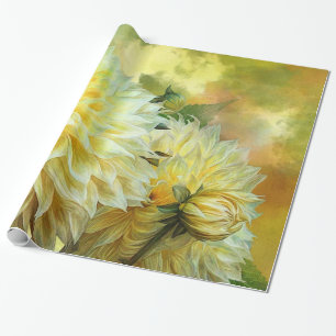 Papel de regalo amarillo del arte de las dalias