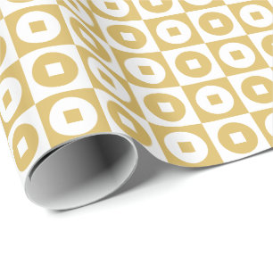 Papel De Regalo Amarillo Empañado y Círculo Cuadrado Blanco