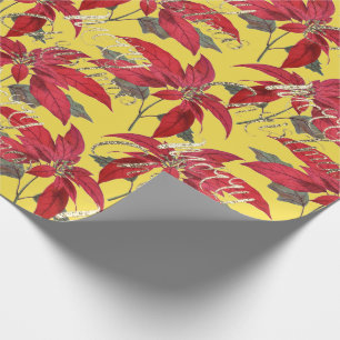 Papel De Regalo Amarillo floral de la escritura del purpurina del