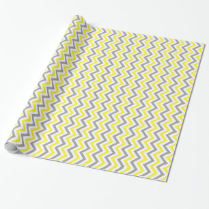 Papel De Regalo Amarillo, Gris Oscuro Blanco Patrón de Chevron Gra
