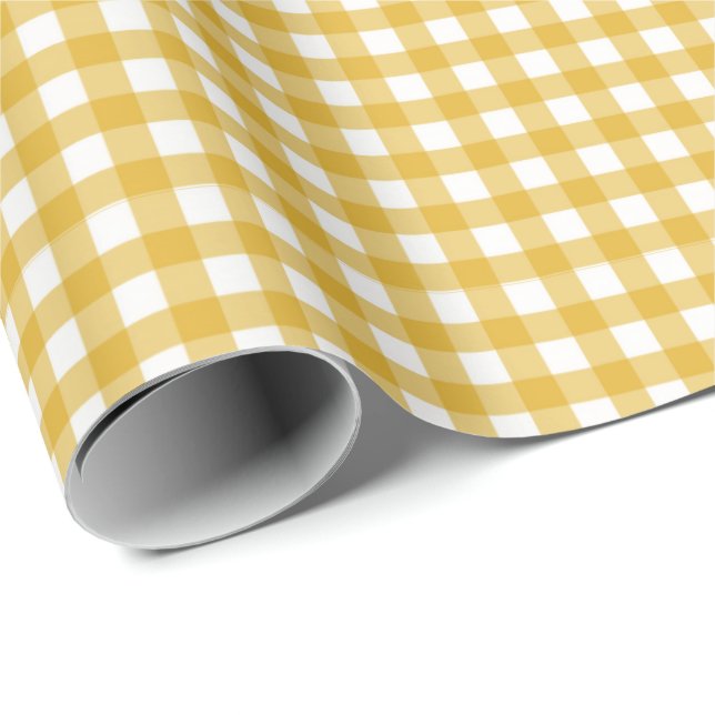 Papel De Regalo Amarillo mostaza| Libro Blanco de Gingham (Esquina del rollo)