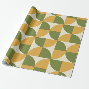 Papel De Regalo Amarillo Mostaza Verde de Mitad de Siglo Semi Círc
