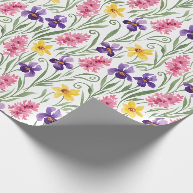 Papel De Regalo Amarillo Narciso, Púrpura Iris, Rosa Jacinto Flora (Esquina)