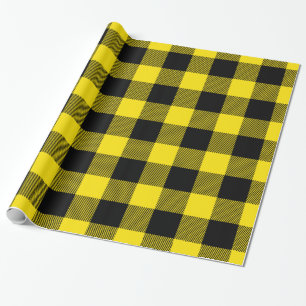 Papel De Regalo Amarillo Negro Plaid de Búfalo Enorme Tartán de Le