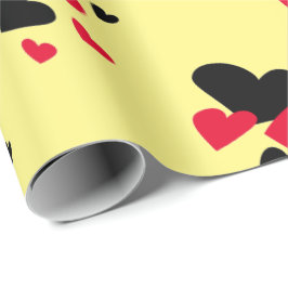 Papel De Regalo Amarillo negro y rojo de los corazones