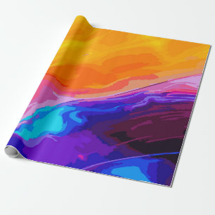 Papel De Regalo Amarillo neón, naranja y azul patrón abstracto - A
