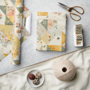 Papel De Regalo Amarillo Pastel Melocotón Colcha Gingham Lunares