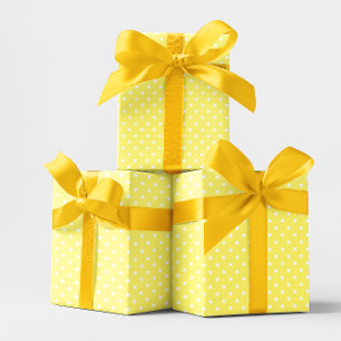 Papel De Regalo Amarillo pastel y pequeño lunar blanco