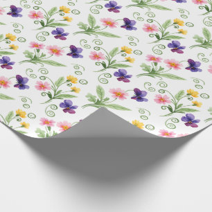 Papel De Regalo Amarillo Rosa Purpura Flor Acuarela Primavera Vera