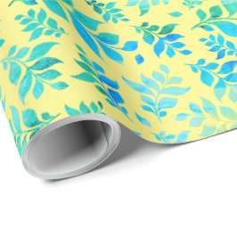 Papel De Regalo Amarillo Soleado Azul Verdoso Acuarela Lujosa