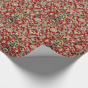 Papel De Regalo Amarillo, verde, negro sobre rojo profundo