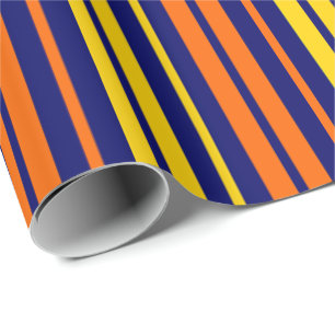 Papel De Regalo Amarillo y rayas verticales naranjas azul marino