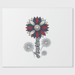 Papel De Regalo América Patriótica Flor Fuegos Artificiales Diseño