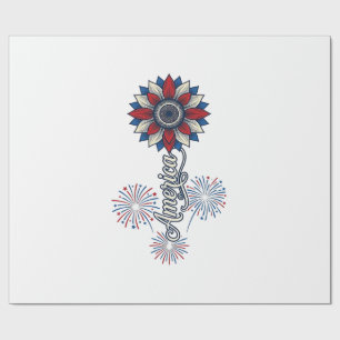 Papel De Regalo América Patriótica Flores Fuegos Artificiales Dise