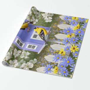 Papel De Regalo American Goldfinch Bird House Flower Garden