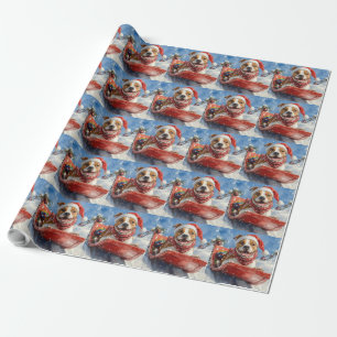 Papel De Regalo American Staffordshire en Trineo de Navidad