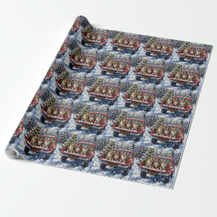 Papel De Regalo American Staffordshire Terrier Navidad Camión Rojo