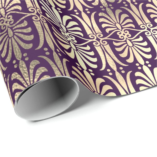 Papel De Regalo Ametismo violeta púrpura Art Deco Gold Champaigne (Esquina del rollo)
