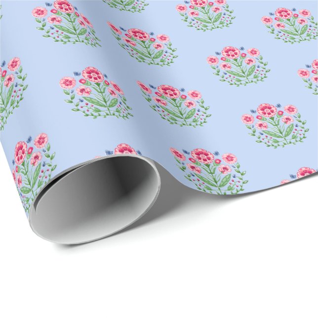 Papel De Regalo Amherst Floral Print on Blue  (Esquina del rollo)