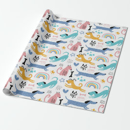 Papel De Regalo Amigos Dachshund Coloridos