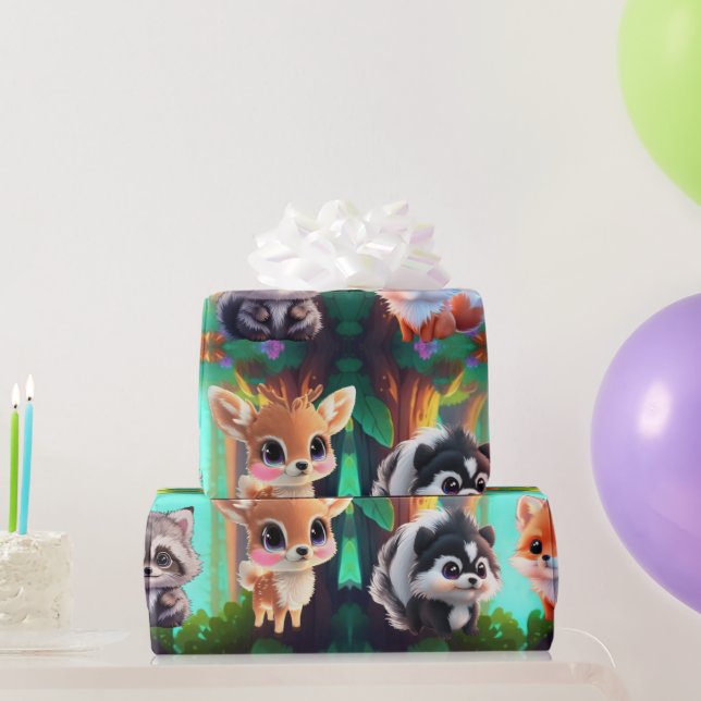 Papel De Regalo Amigos de Cute Woodland zorro zorrillo raccoon ven (Regalos de fiesta)