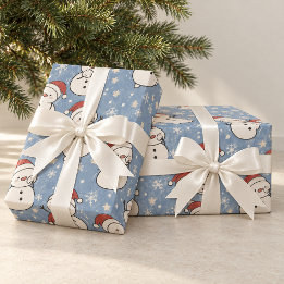 Papel De Regalo Amigos de Nieve Azul Navidad Muñeco de Nieve Envol