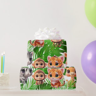 Papel De Regalo Amigos de Safari tiger giraffe Cebra cumpleaños